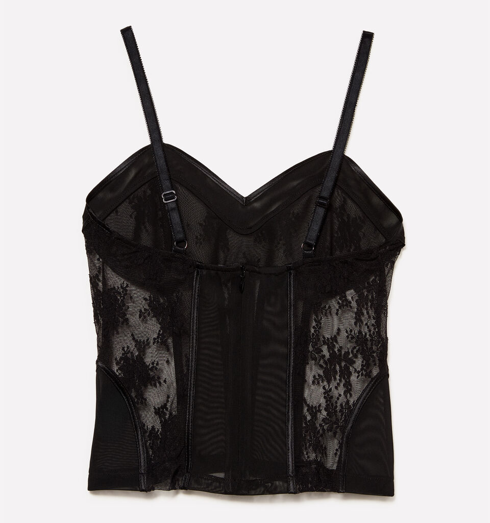 Top em tule e renda preta - tops para mulher - Preto | Sisley image number 6